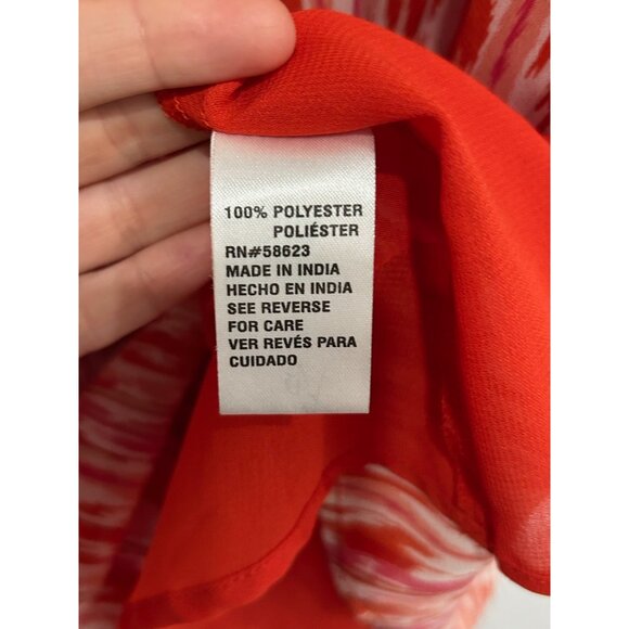 Claudia Richard Sleeveless Red Pink Ikat Print Chiffon Blouse Sz Large - Picture 7 of 11